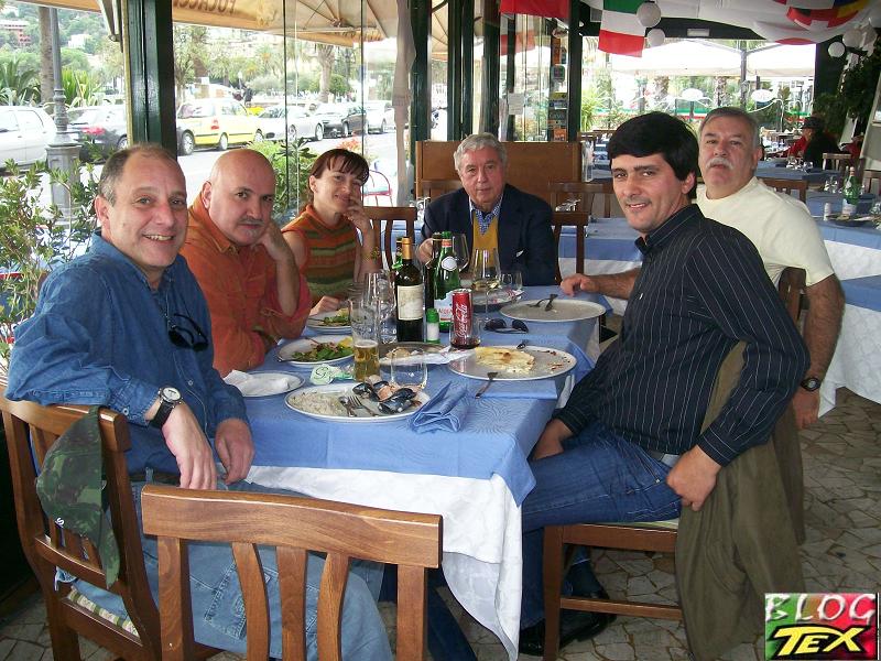 Júlio Schneider, Mauro Marcheselli, Marina, Sergio Bonelli, Dorival e José Carlos ao almoço em Rapallo