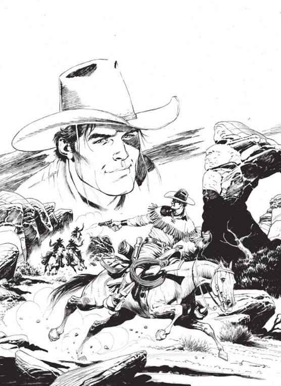A arte de Claudio Villa, a preto & branco, da capa variante de Tex Willer nº 1