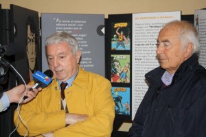 Sergio Bonelli e Gallieno Ferri sendo entrevistados pela TV