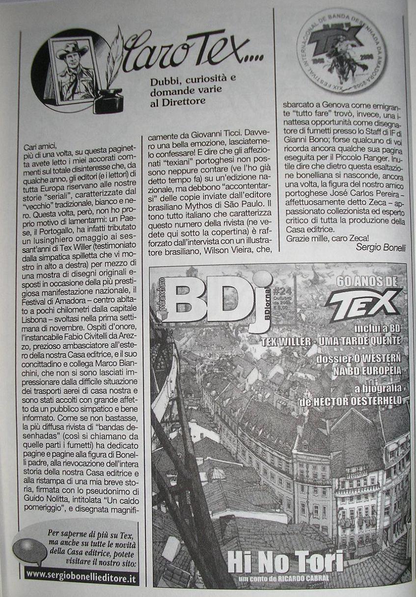 Editorial de Tex Nuova Ristampa #223 dedicado a Portugal