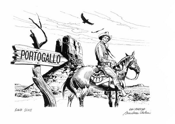 Tex (desenhado por Andrea Venturi) rumando a Portugal