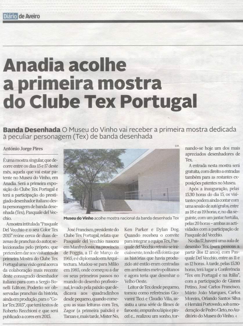 Jornal Diário de Aveiro destaca a 1.ª mostra do Clube Tex no Museu