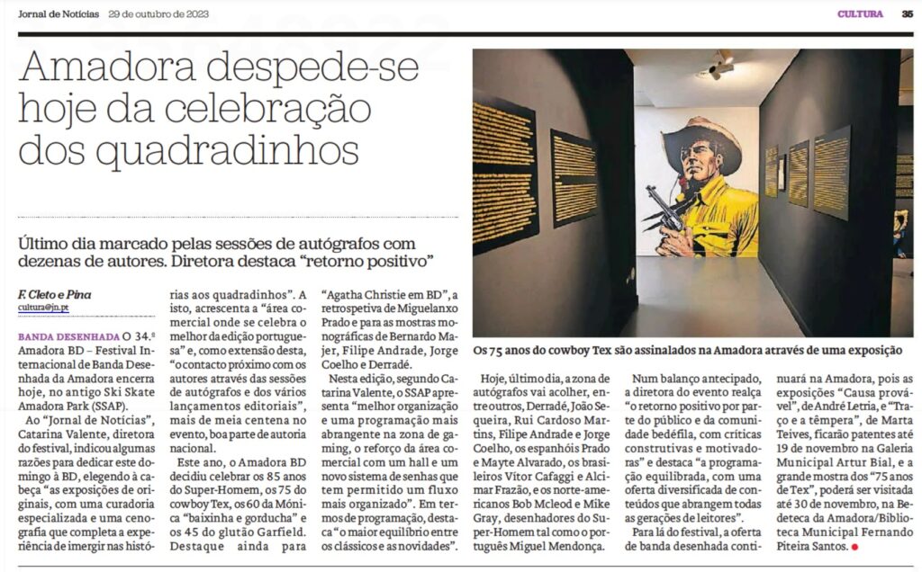 Página 35 do Jornal de Notícias de 29 de Outubro de 2023 - Amadora despede-se hoje da celebração dos quadradinhos