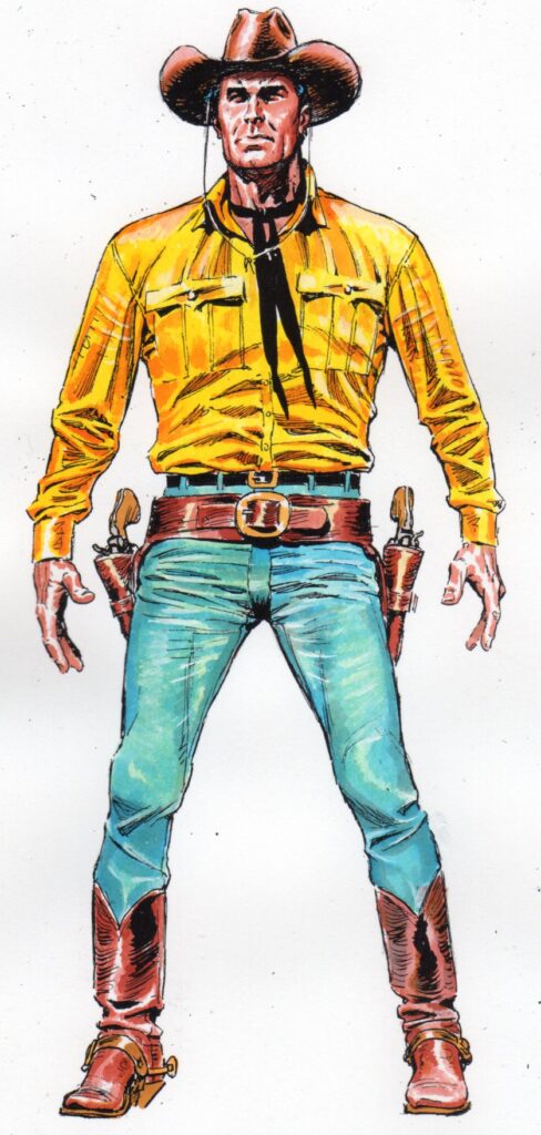 Primeiro plano arte-finalizado com as cores originais de Claudio Villa, para a capa de Tex Magazine 75