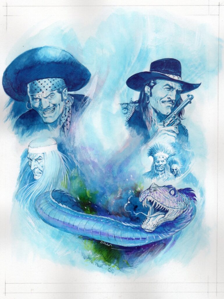 Segundo plano arte-finalizado com as cores originais de Claudio Villa, para a capa de Tex Magazine 75