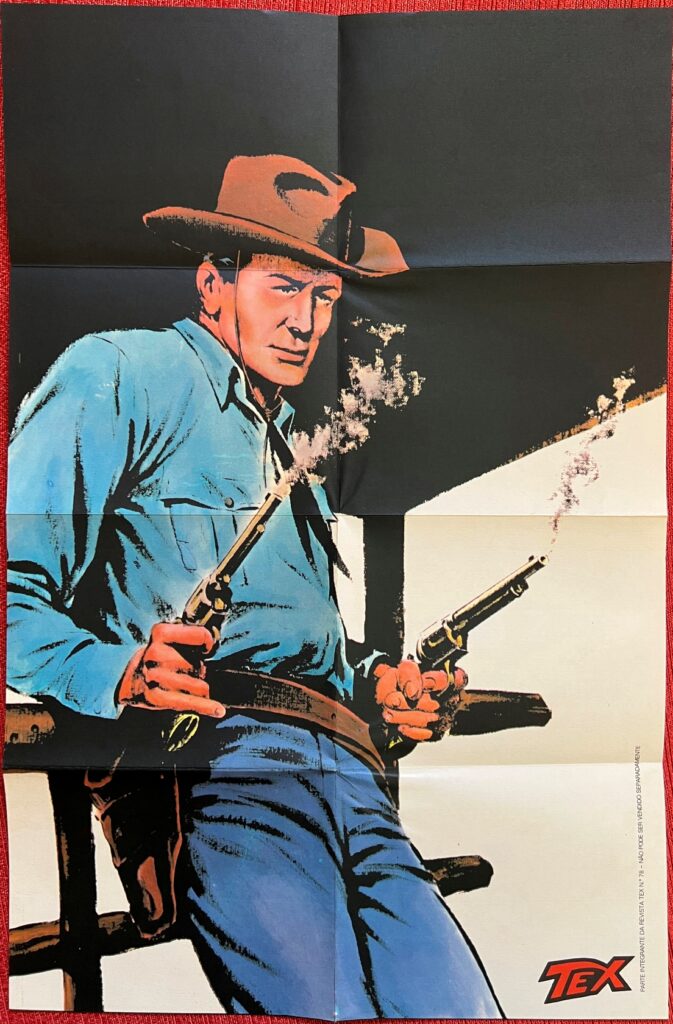 O póster brasileiro, repintado pela Editora Vecchi, entregue aos leitores junto a “Tex” nº 78 “Espectros!” 1ª edição.