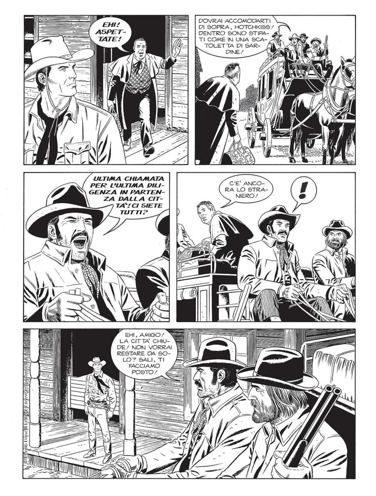 Uma das sete páginas desenhadas por Fabio Civitelli no Tex Magazine 75 com a participação do barman 'Aldo Giancarlo Valdambrini'