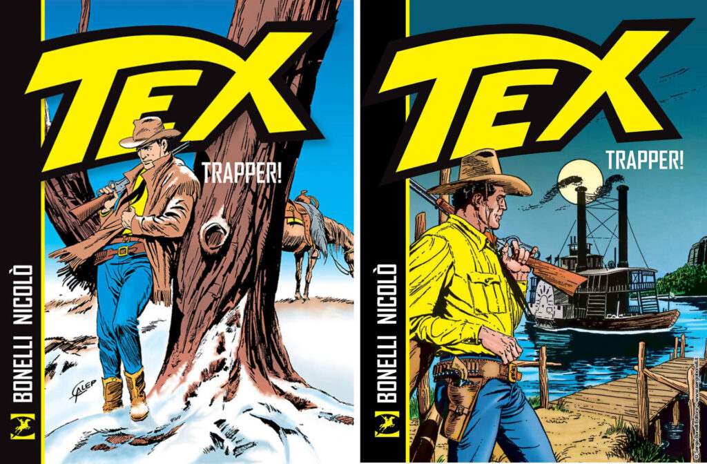 'Trapper! ' nas duas versões com capa de Galep (Novembro de 2016) e Villa (Julho de 2022), a presenta o protagonista na mesma posição