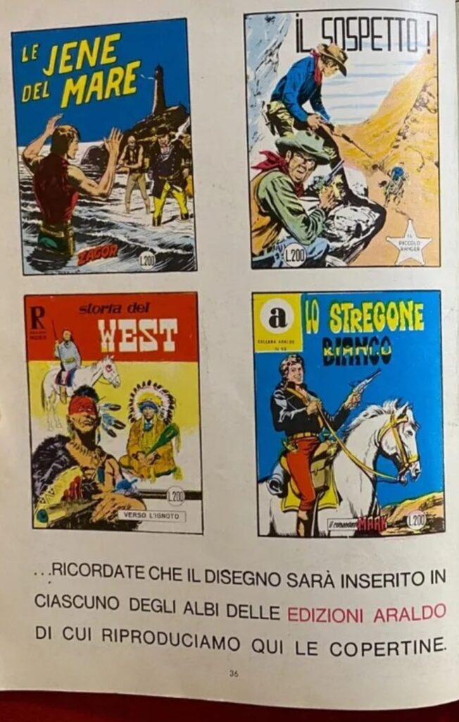 O anúncio publicado nas edições de Tex, em Junho de 1967, referente à magnífica ilustração de Tex da autoria de Aurelio Galleppini informando as edições onde sairia