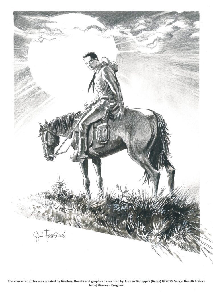 Tex e o pôr do sol em Anadia numa esplendorosa Arte de Giovanni Freghieri para a 10ª Mostra do Clube Tex Portugal