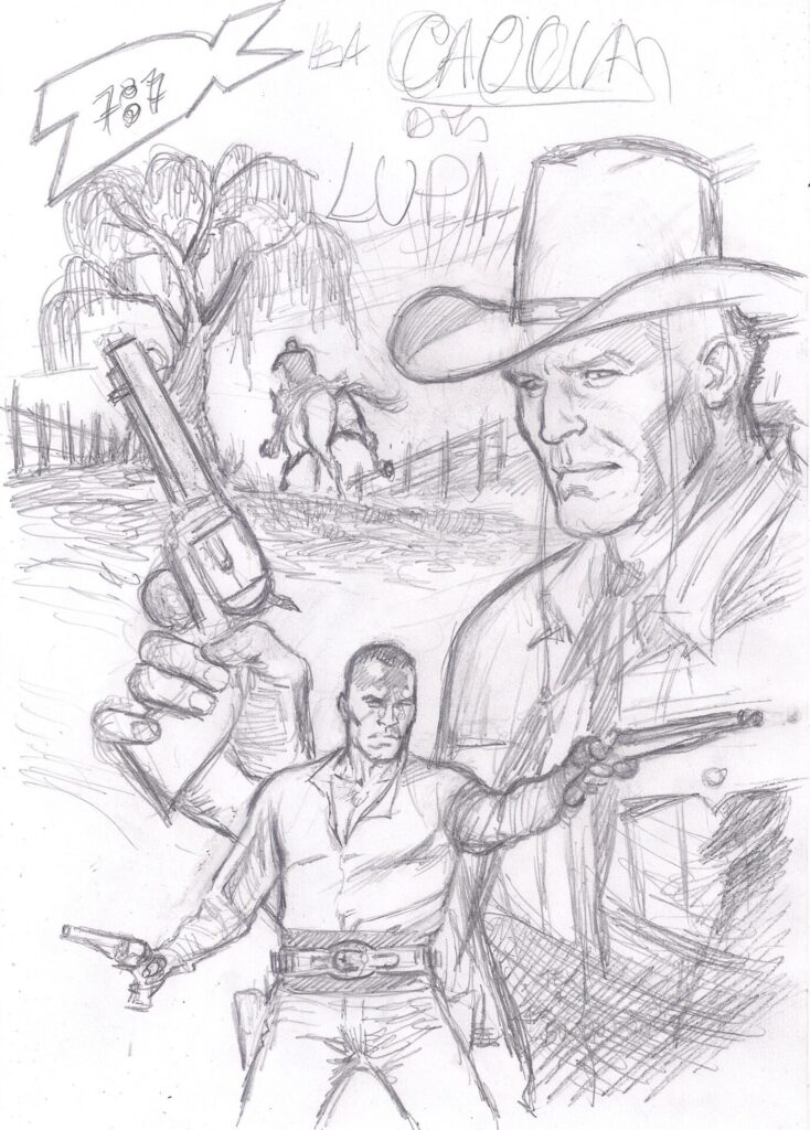 O desenho a lápis de Claudio Villa para a capa de Tex #787