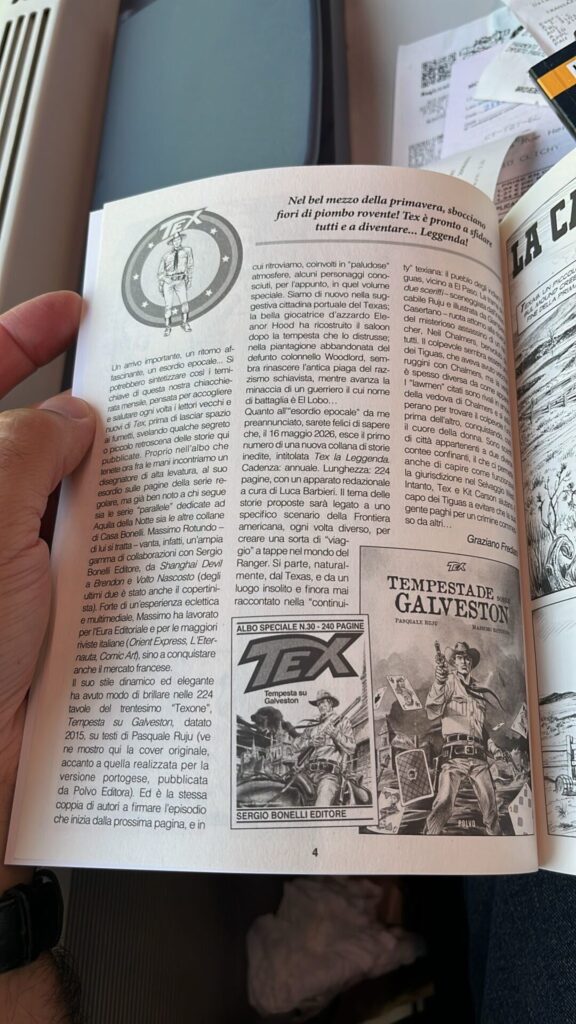 Tex #787 ‘La caccia del lupo’, publicado em Itália em Maio de 2026, traz no seu editorial uma referência a Portugal