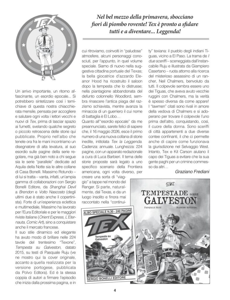 Tex #787 ‘La caccia del lupo’, publicado em Itália em Maio de 2026, traz no seu editorial uma referência a Portugal