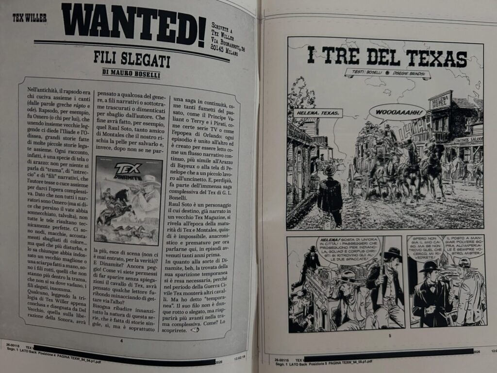 A prova gráfica de Tex Willer #94 – ‘I Tre del Texas’