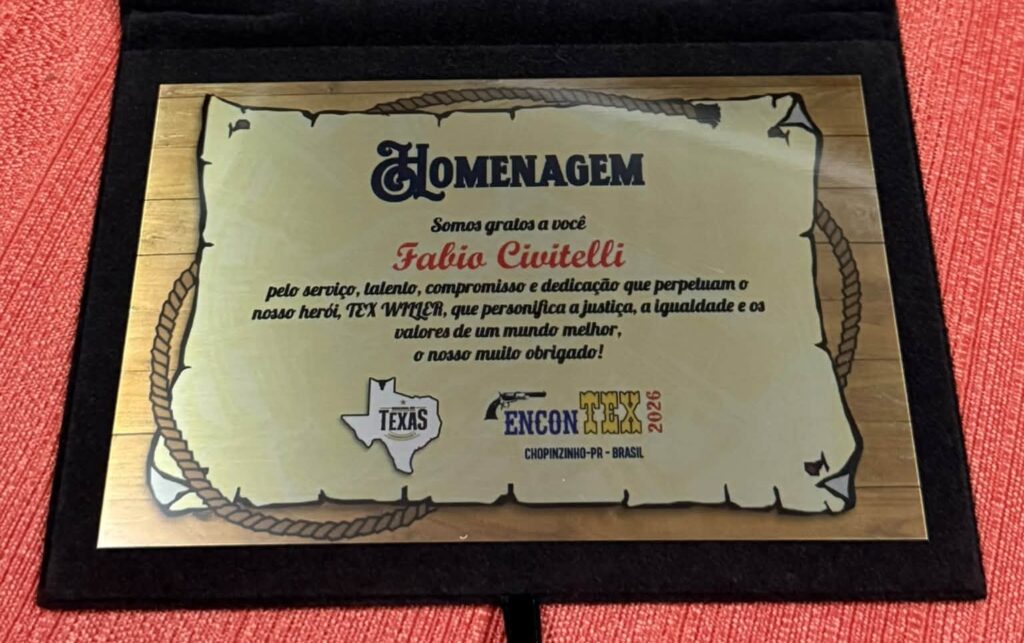 A belíssima placa comemorativa atribuída a Fabio Civitelli pela comunidade Estância do Texas